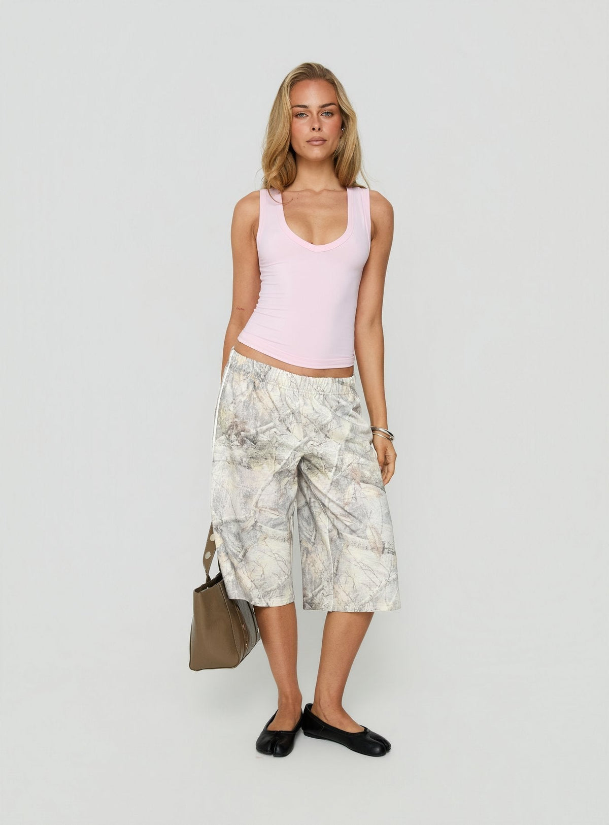 Longline Drawstring Sweat Shorts – Green Camo