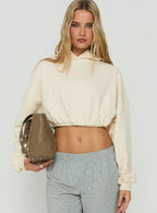 Bubble-Hem Cropped Hoodie – Beige