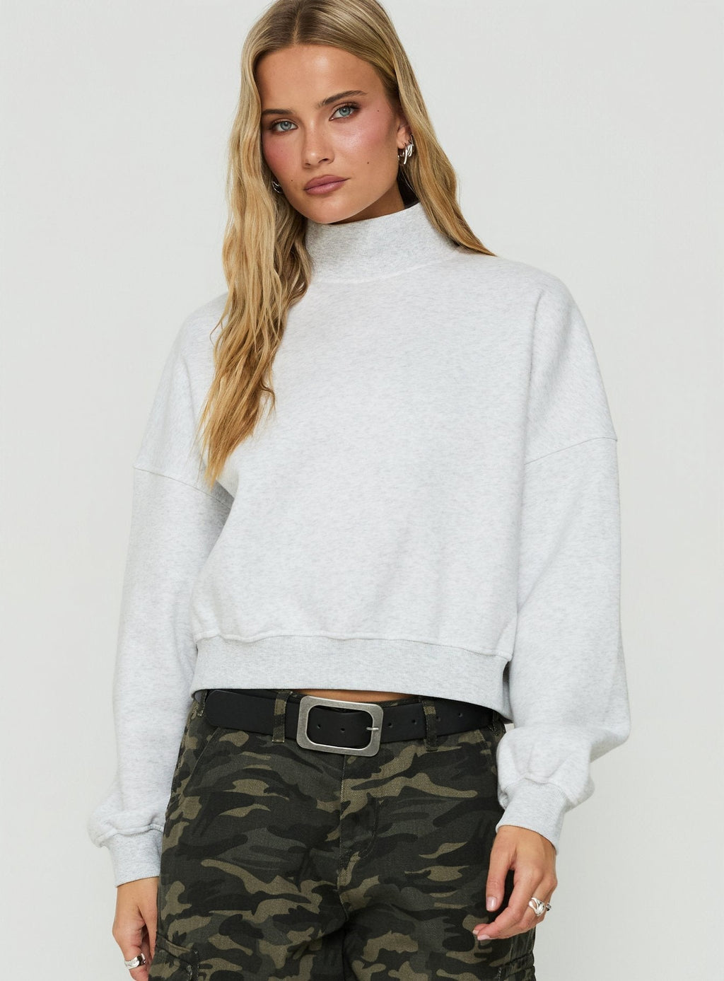 Funnel-Neck Drop-Shoulder Jumper – Grey