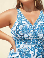Plus Size Floral Swimsuit & Mesh Sarong Set