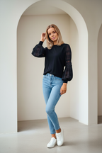 Molli Lace-Sleeve Knit Jumper – Black by Aurelia Sun