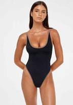 Black Scoop-Neck High-Leg Swimsuit