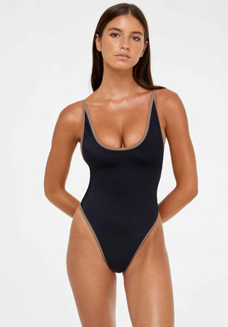 Black Scoop-Neck High-Leg Swimsuit
