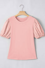 Women's Pearl Beaded Puff-Sleeve Knit Top – Green
