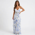 Floral Corset Ruffle Maxi Dress
