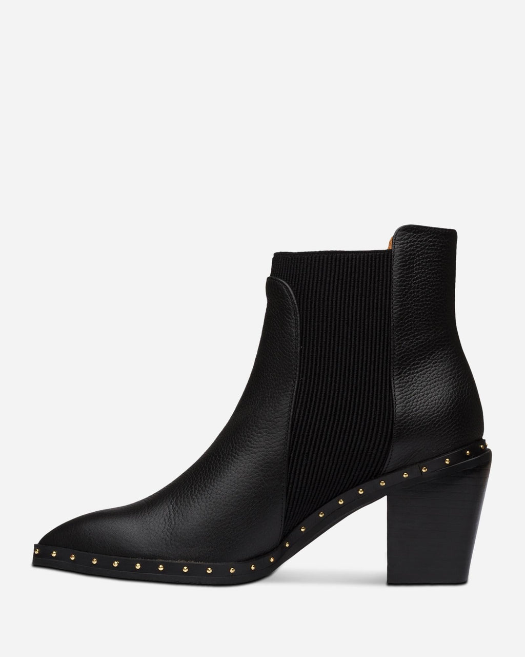 Georgie Leather Block-Heel Ankle Boot – Black/Gold by Aurelia Sun