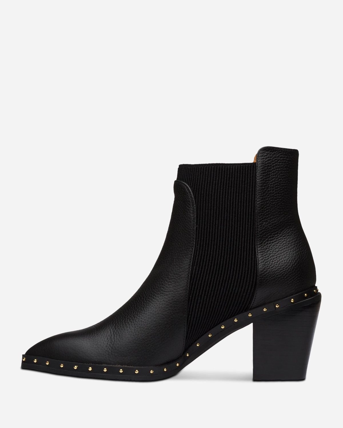 Georgie Leather Block-Heel Ankle Boot – Black/Gold by Aurelia Sun