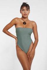 Green Bandeau High-Leg Swimsuit