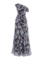 Blue Leaf One-Shoulder Maxi Dress