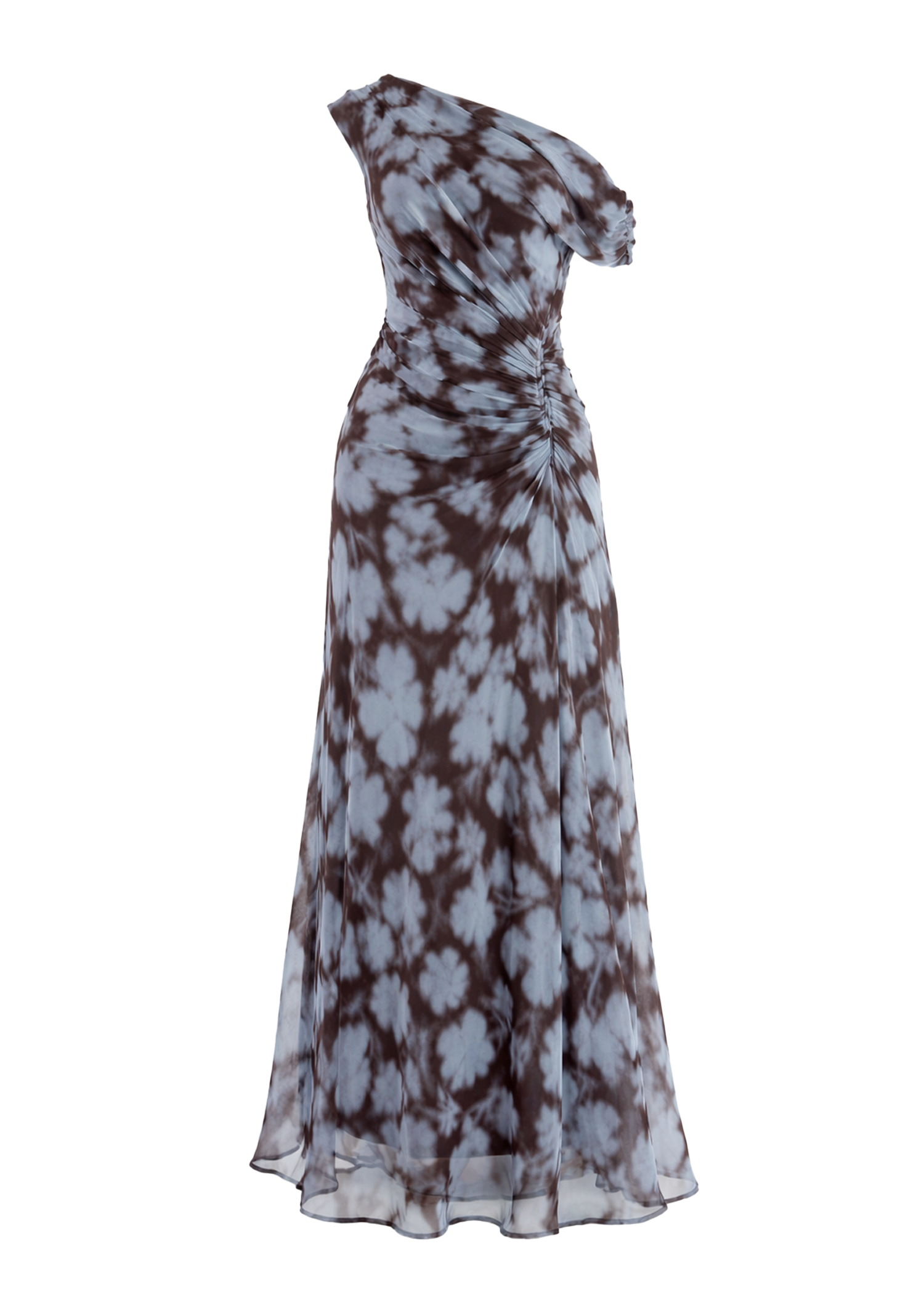 Blue Leaf One-Shoulder Maxi Dress