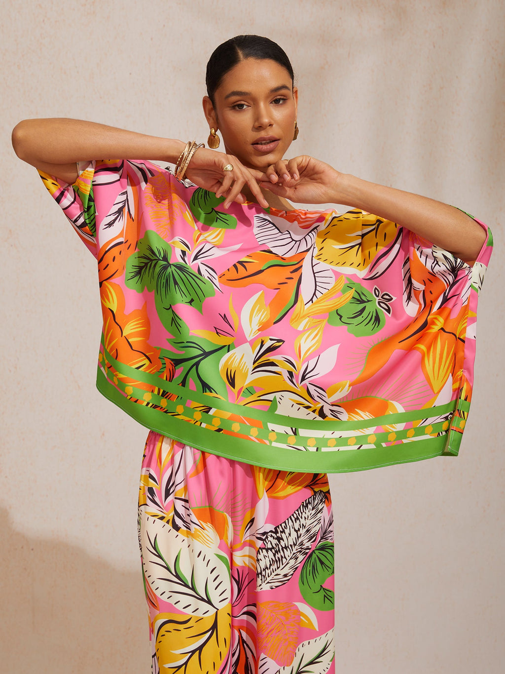 Hibiscus Satin Batwing Top in Hot Pink by Aurelia Sun