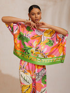 Hibiscus Satin Batwing Top in Hot Pink by Aurelia Sun