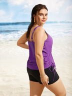 Plus Size Tropical Drawstring Swim Top