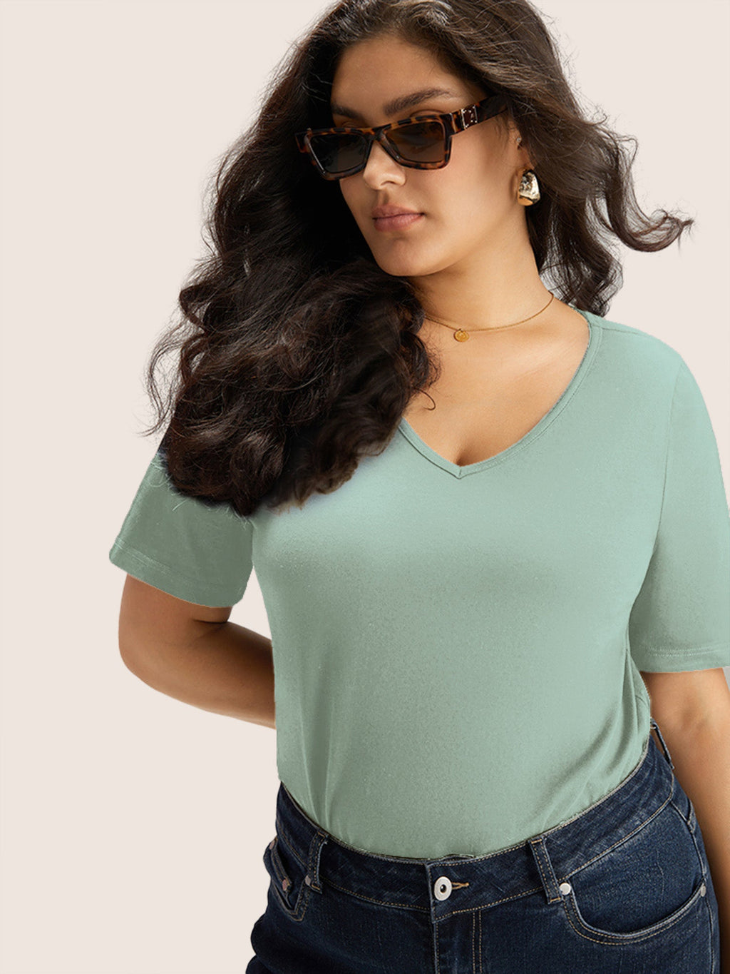 Plus Size Cotton V-Neck T-Shirt