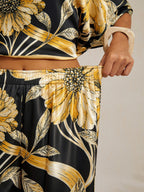Golden Petal Satin Wide-Leg Pants by Aurelia Sun