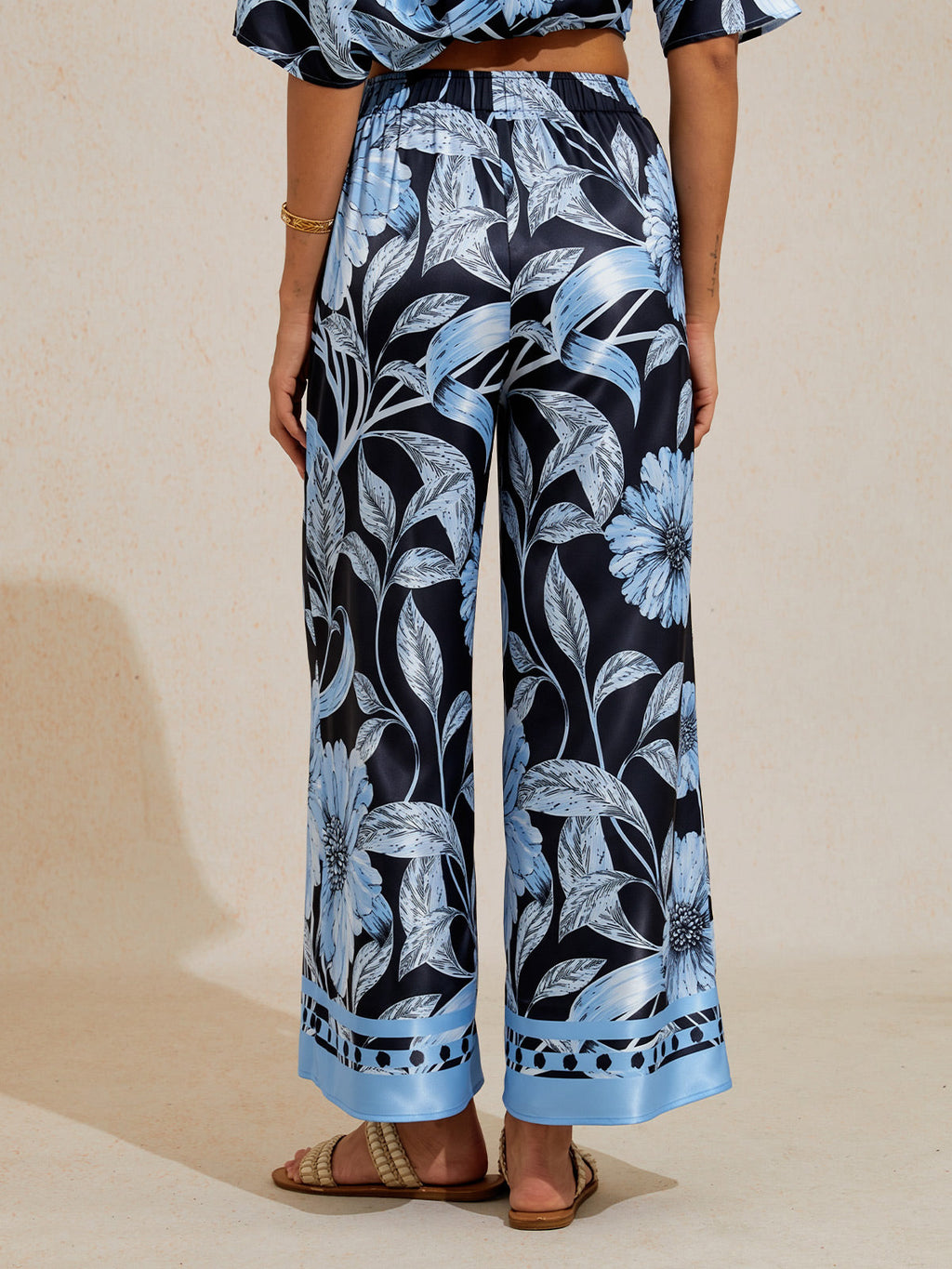 Golden Petal Satin Wide-Leg Pants by Aurelia Sun
