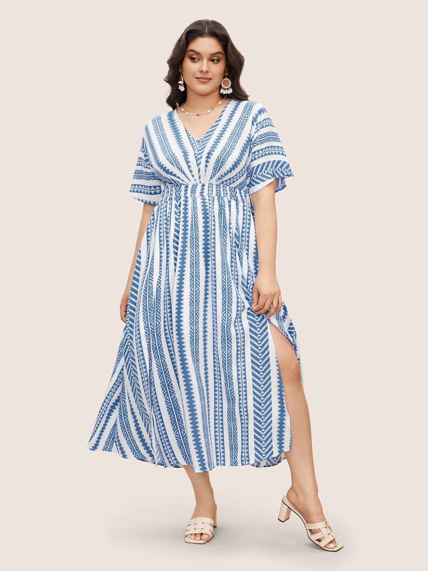 Plus Size Shirred Split-Hem Midi Dress
