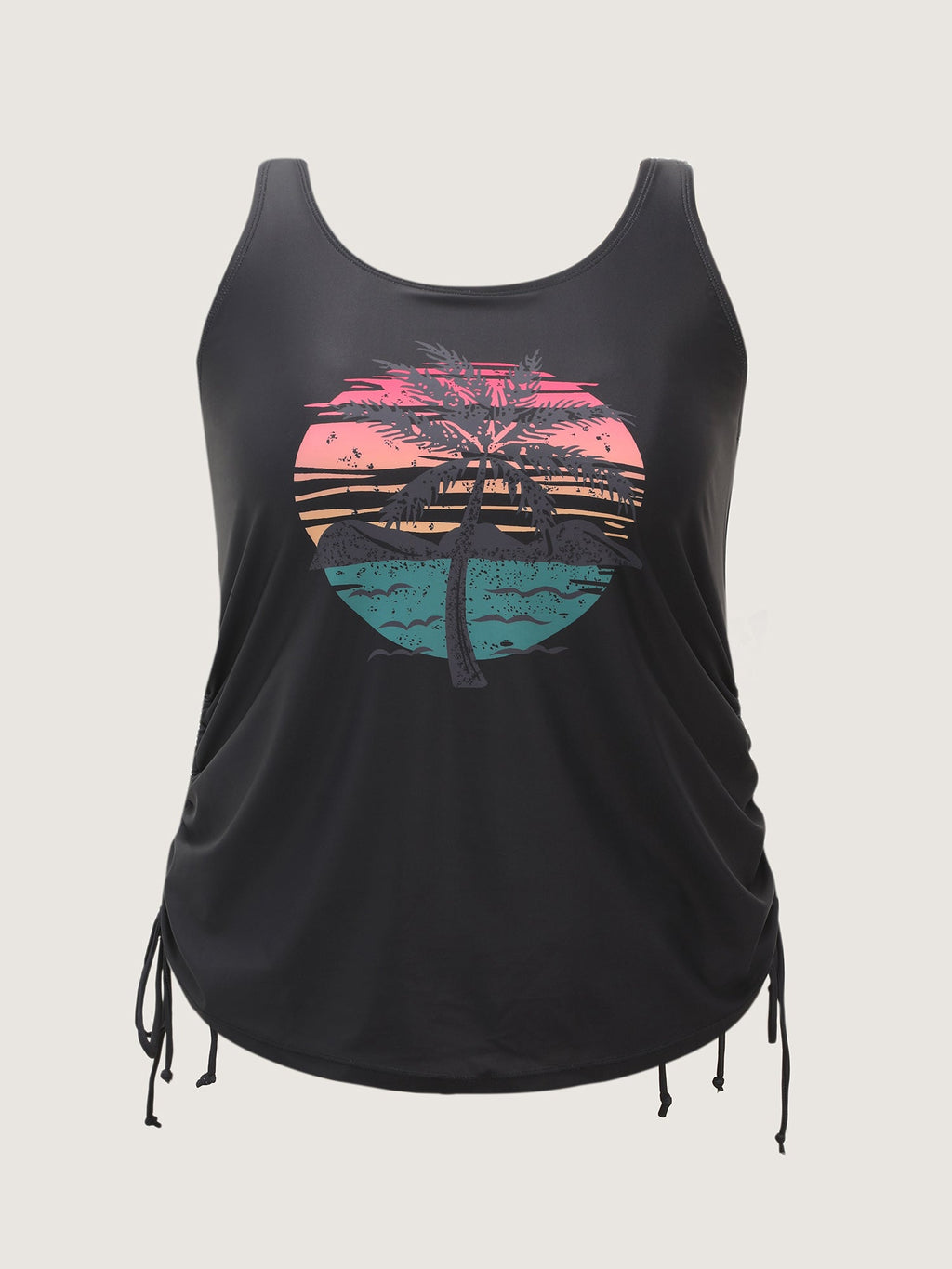 Plus Size Tropical Drawstring Swim Top