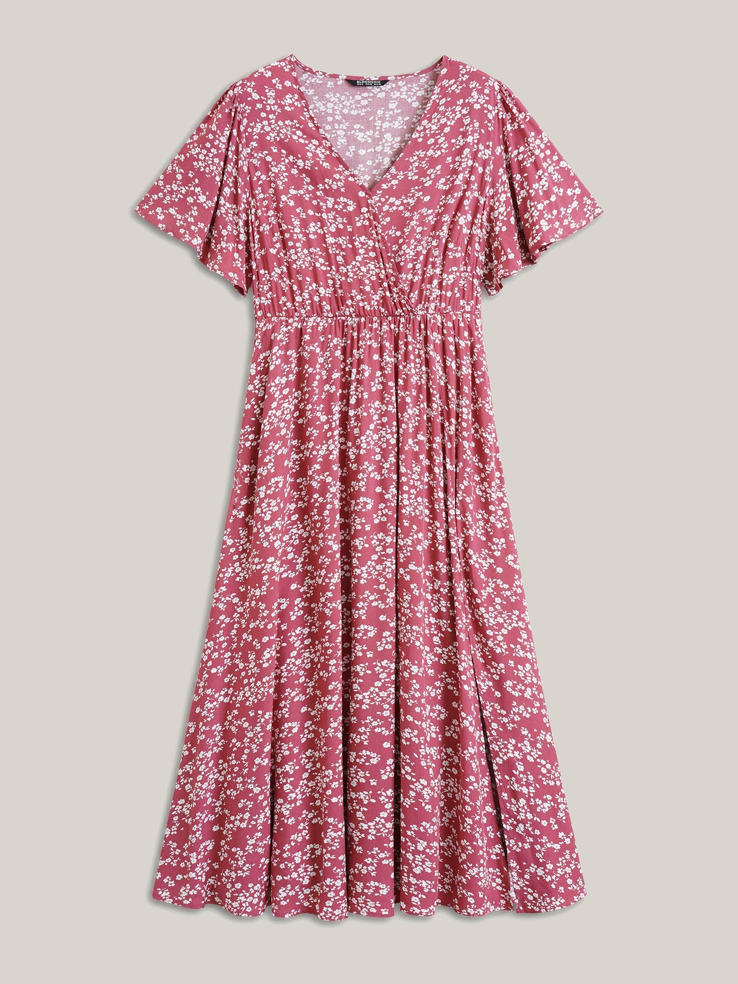 Plus Size Ditsy Floral Flutter-Sleeve Maxi Dress