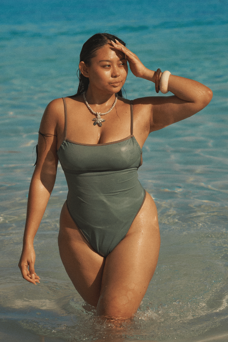 Green Bandeau High-Leg Swimsuit