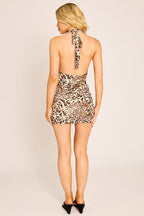 Brown Leopard Lace-Cup Mini Dress