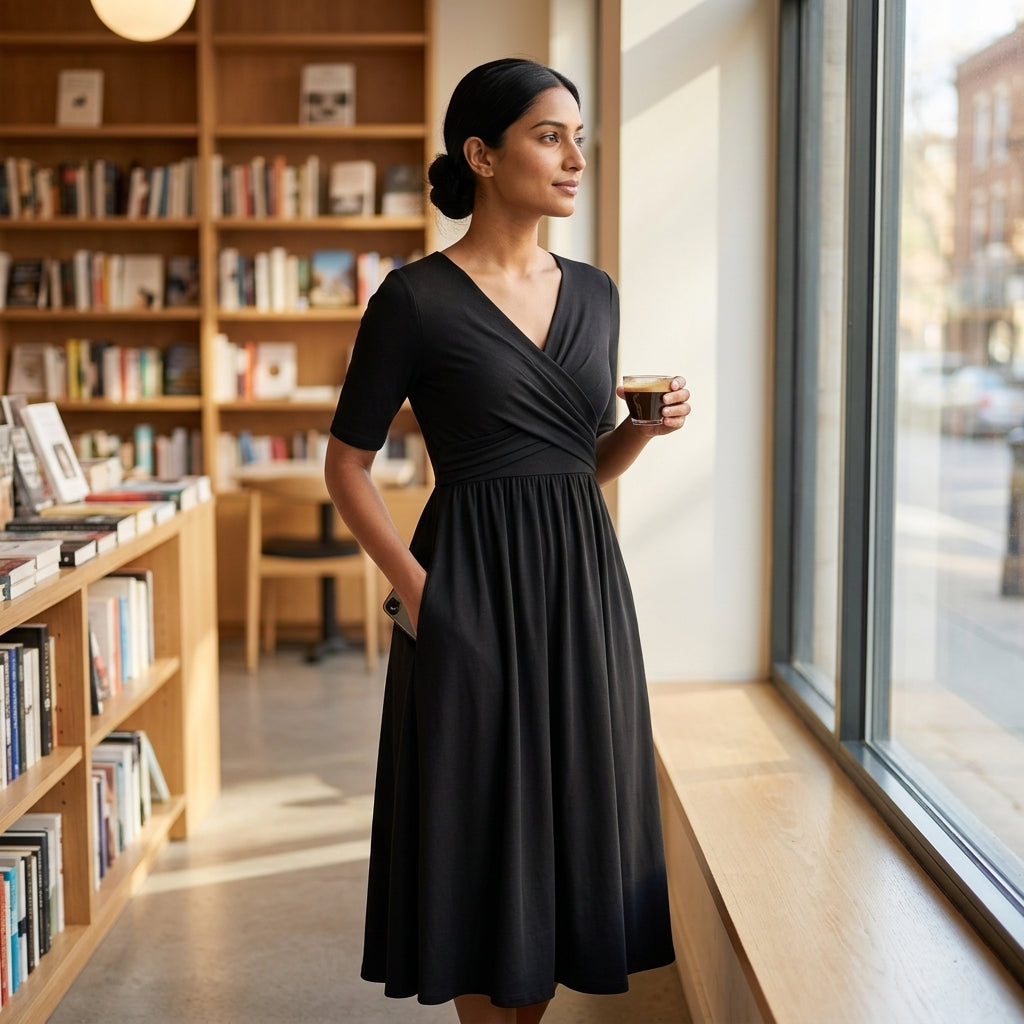 Classic Black A-Line Midi Dress