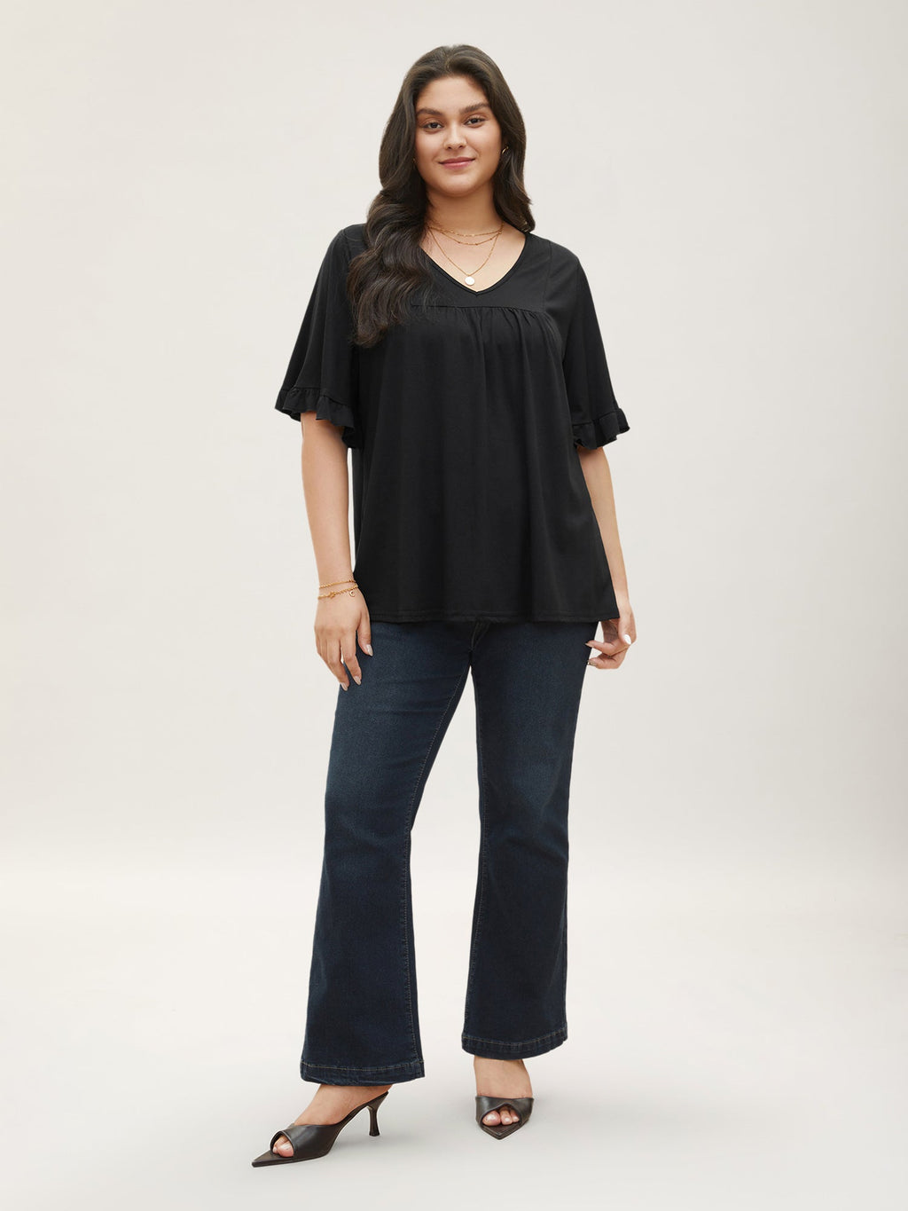 Plus Size Ruffle-Sleeve Jersey T-Shirt