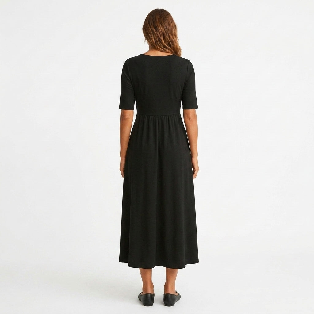 Classic Black A-Line Midi Dress