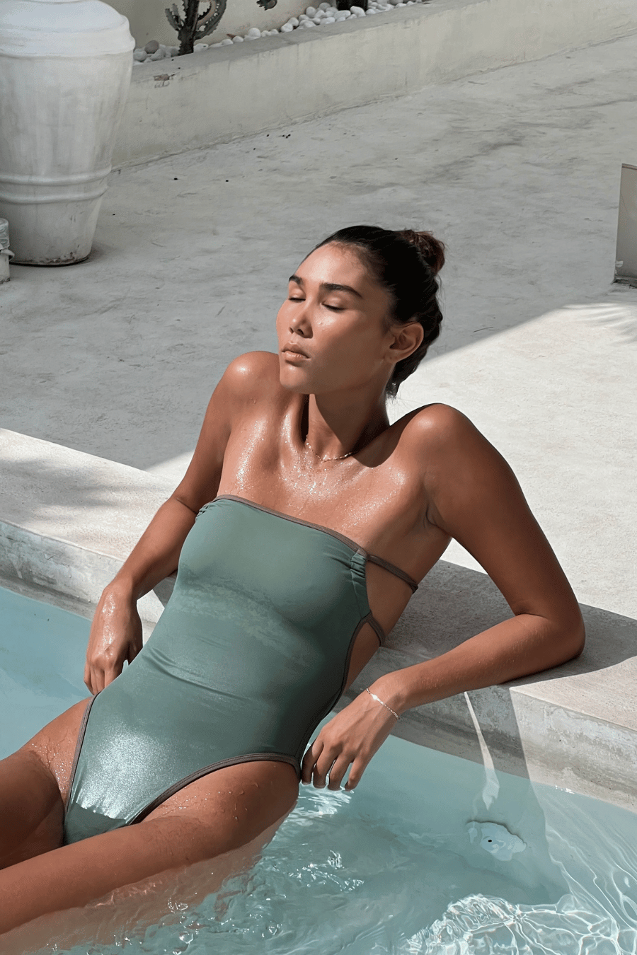 Green Bandeau High-Leg Swimsuit