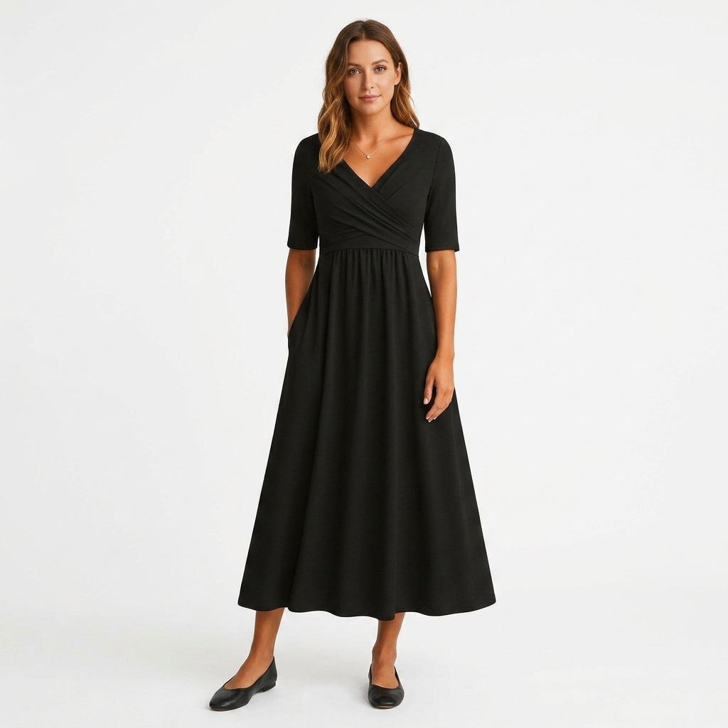 Classic Black A-Line Midi Dress