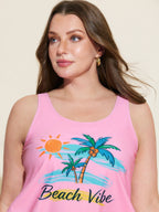 Plus Size Tropical Drawstring Swim Top