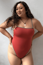 Tangerine Bandeau High-Leg Swimsuit