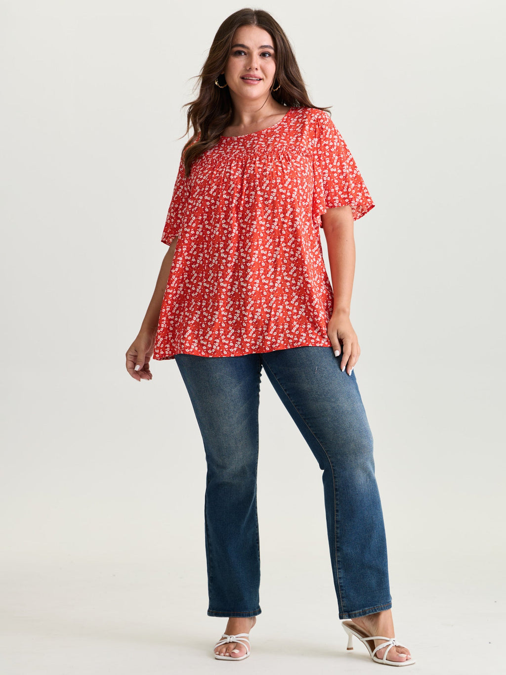 Plus Size Floral Ruffle-Sleeve Blouse