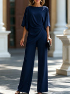 Jamie Draped Two-Piece Trouser Set in Navy by Aurelia Sun