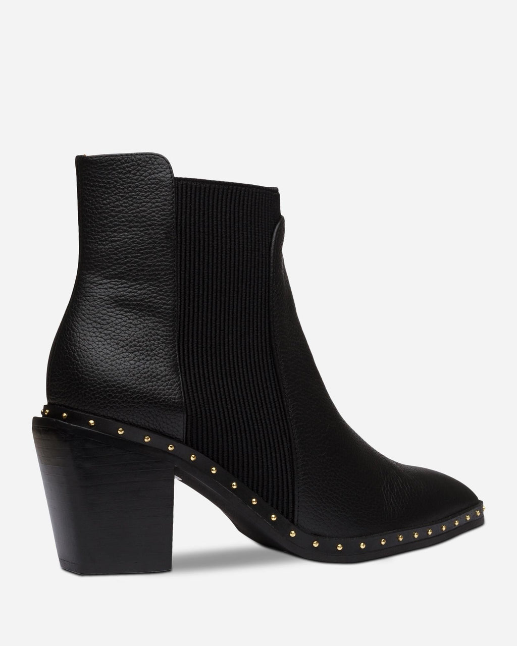 Georgie Leather Block-Heel Ankle Boot – Black/Gold by Aurelia Sun