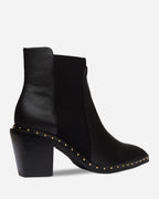 Georgie Leather Block-Heel Ankle Boot – Black/Gold by Aurelia Sun