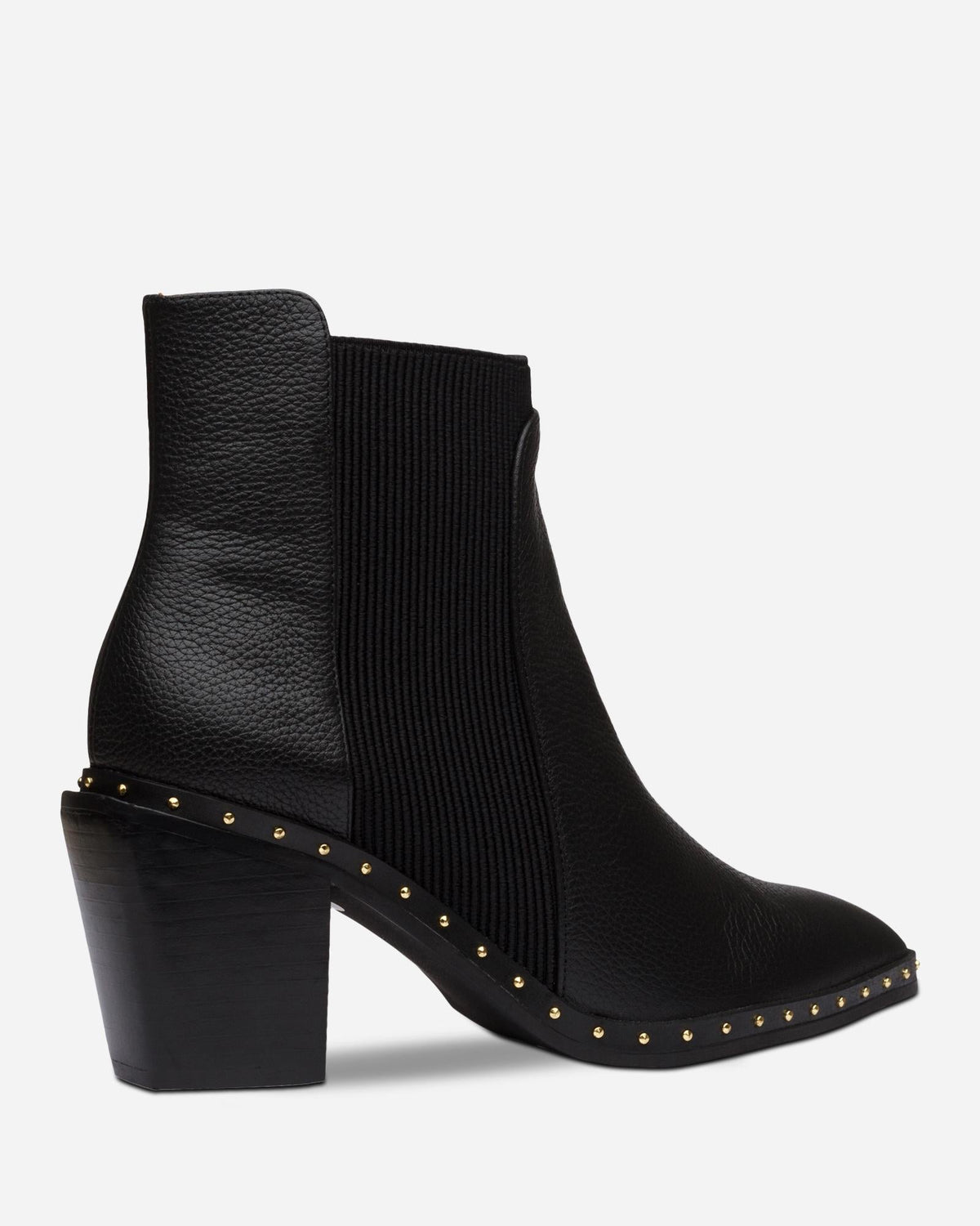Georgie Leather Block-Heel Ankle Boot – Black/Gold by Aurelia Sun