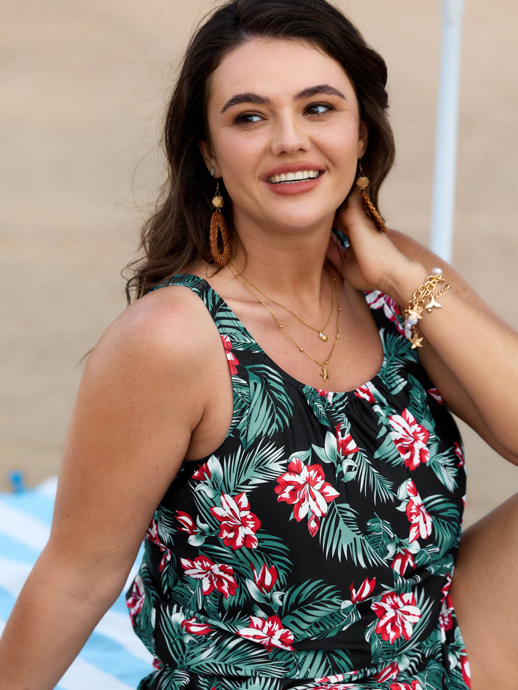 Plus Size Tropical Floral One-Piece Swimsuit