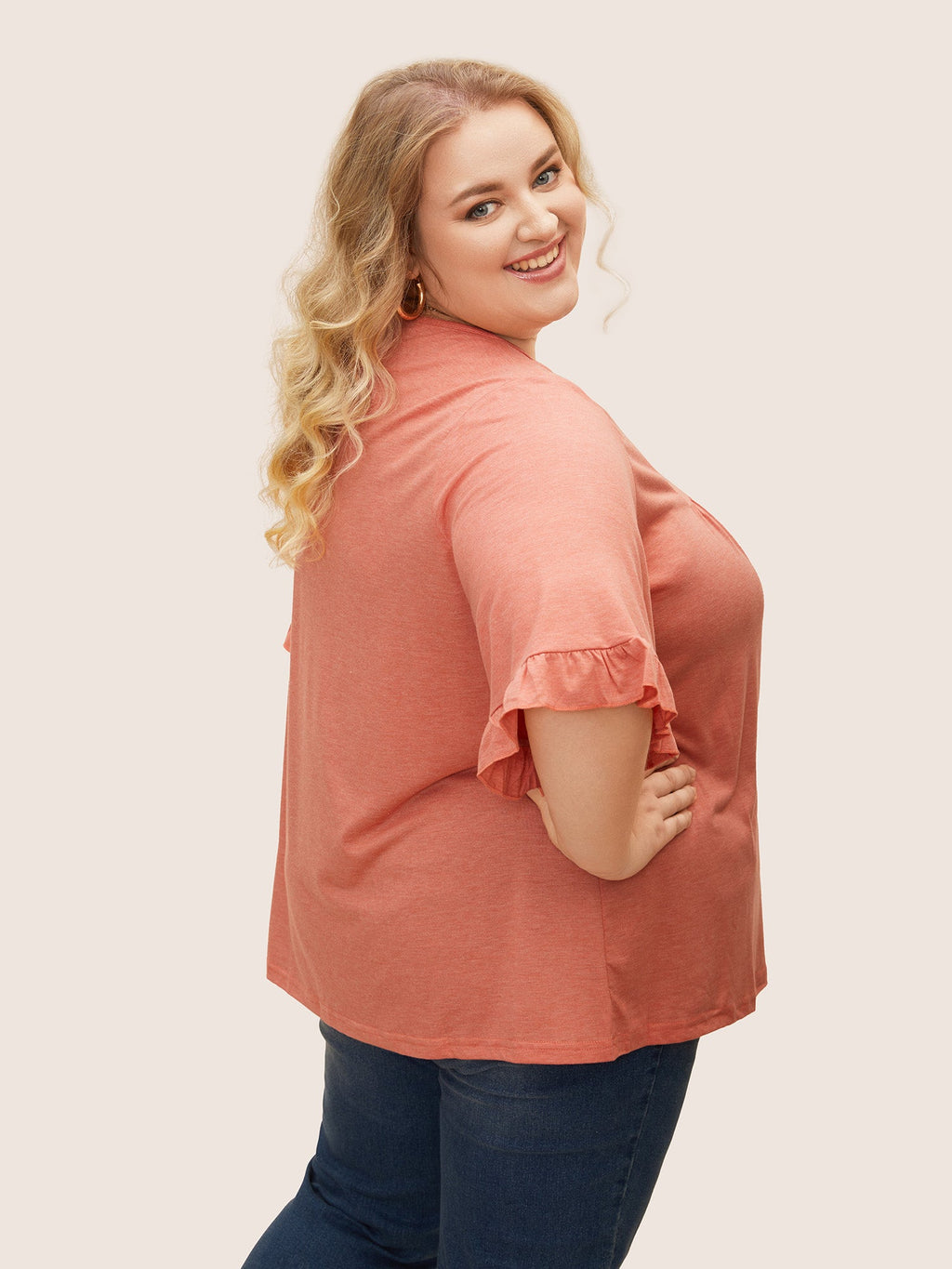 Plus Size Ruffle-Sleeve Jersey T-Shirt