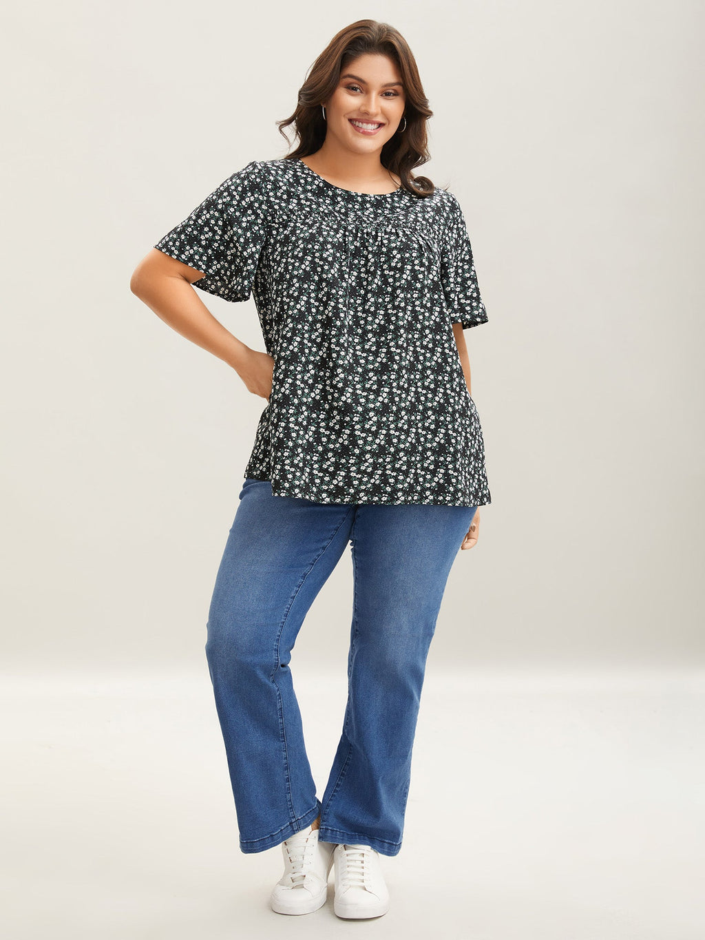 Plus Size Floral Ruffle-Sleeve Blouse