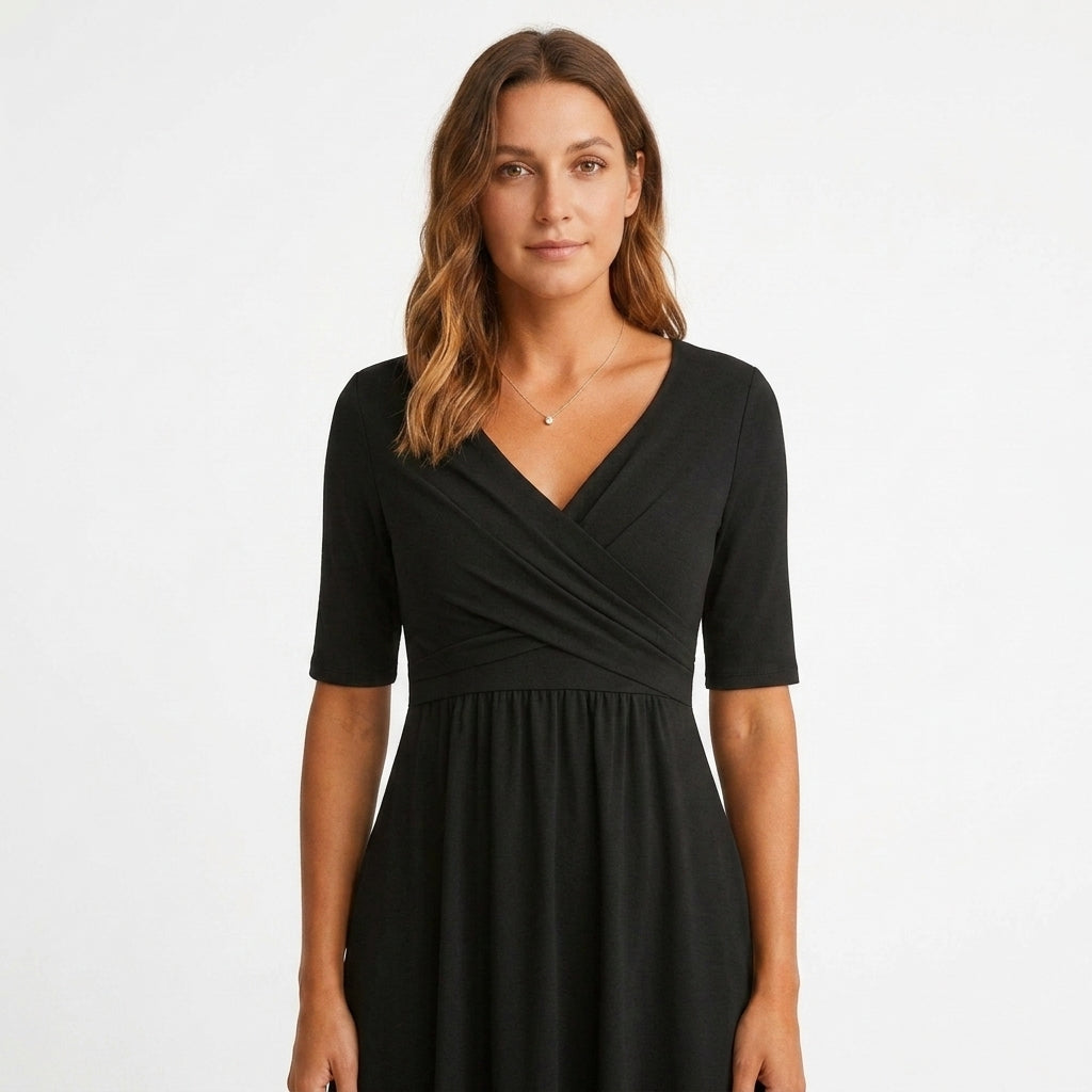 Classic Black A-Line Midi Dress