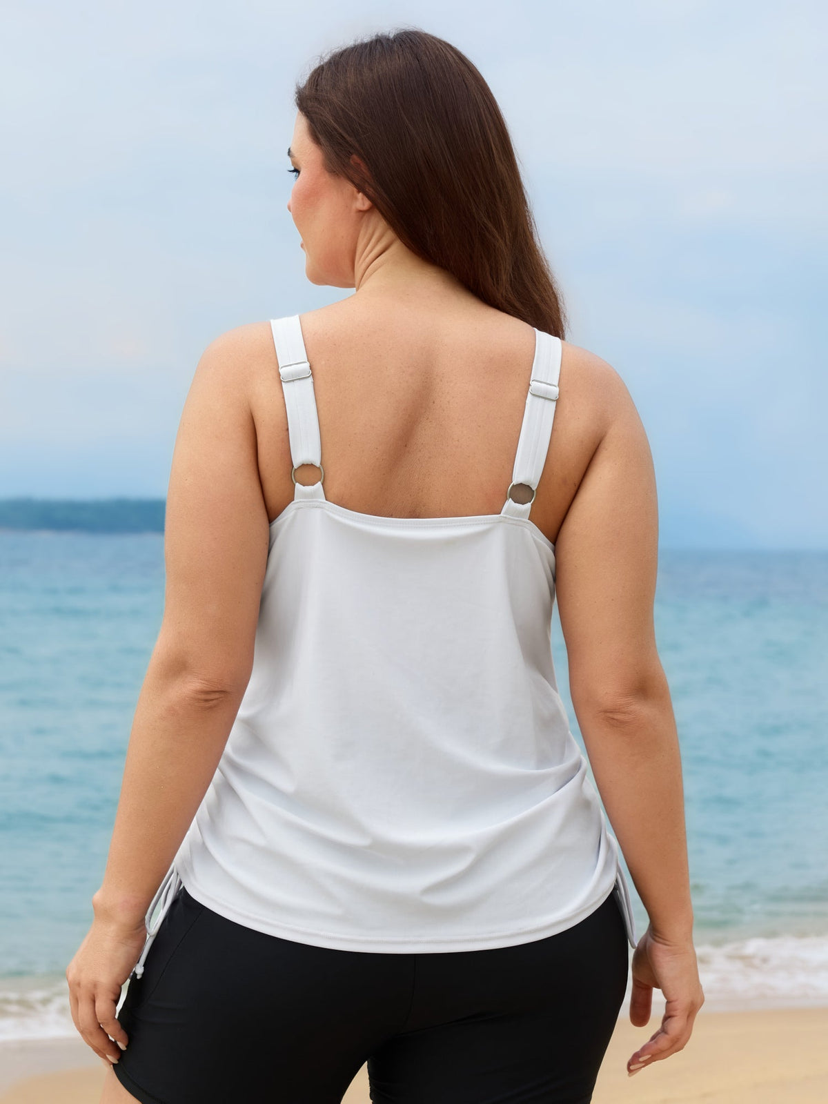 Plus Size Tropical Drawstring Swim Top