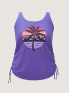 Plus Size Tropical Drawstring Swim Top