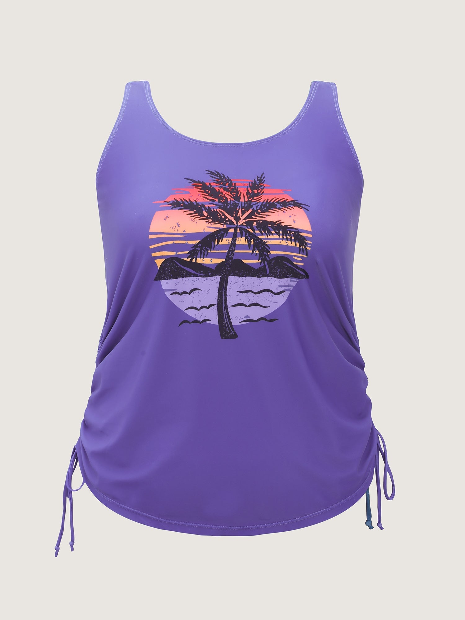 Plus Size Tropical Drawstring Swim Top