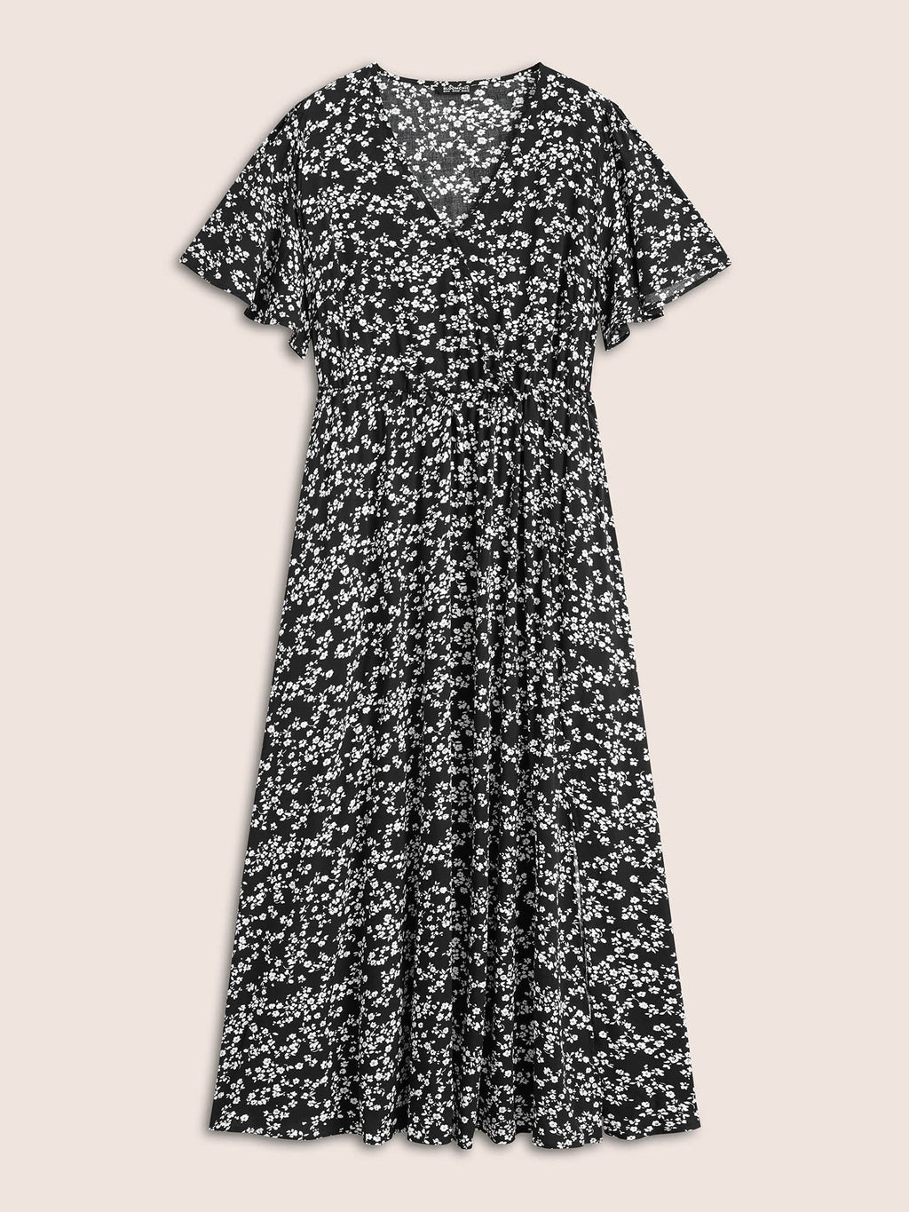 Plus Size Ditsy Floral Flutter-Sleeve Maxi Dress