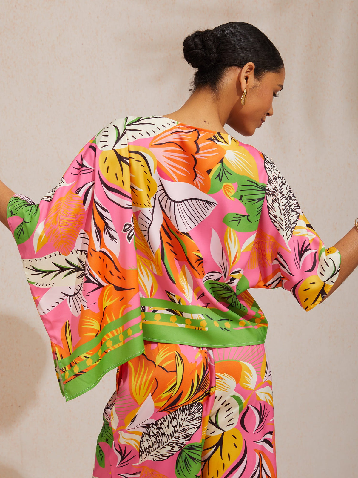Hibiscus Satin Batwing Top in Light Green by Aurelia Sun