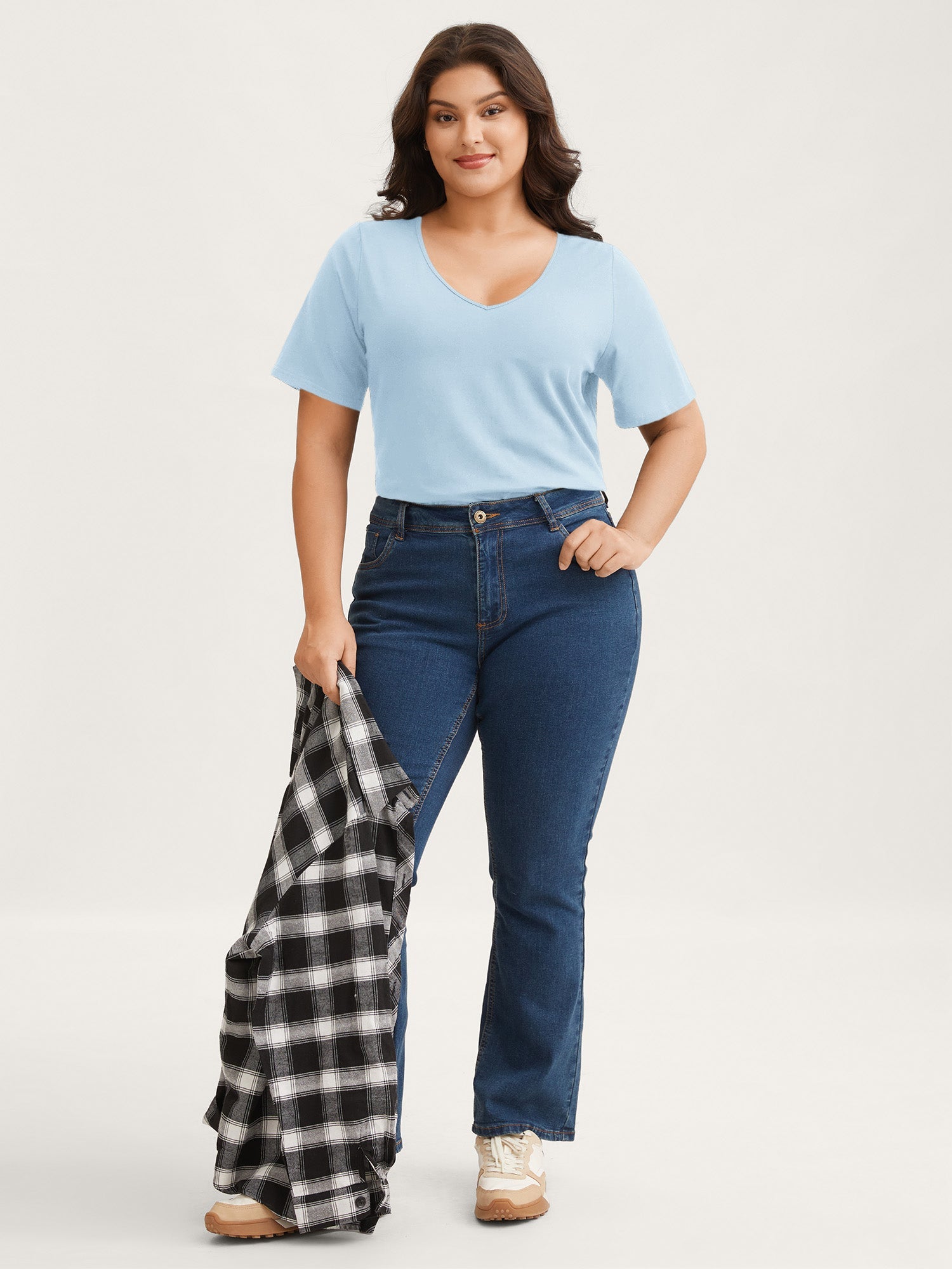 Plus Size Cotton V-Neck T-Shirt