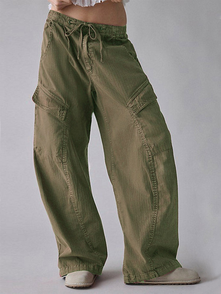 High-Waist Cotton Barrel Utility Pants