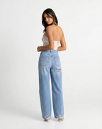 Distressed High-Waist Wide-Leg Jeans