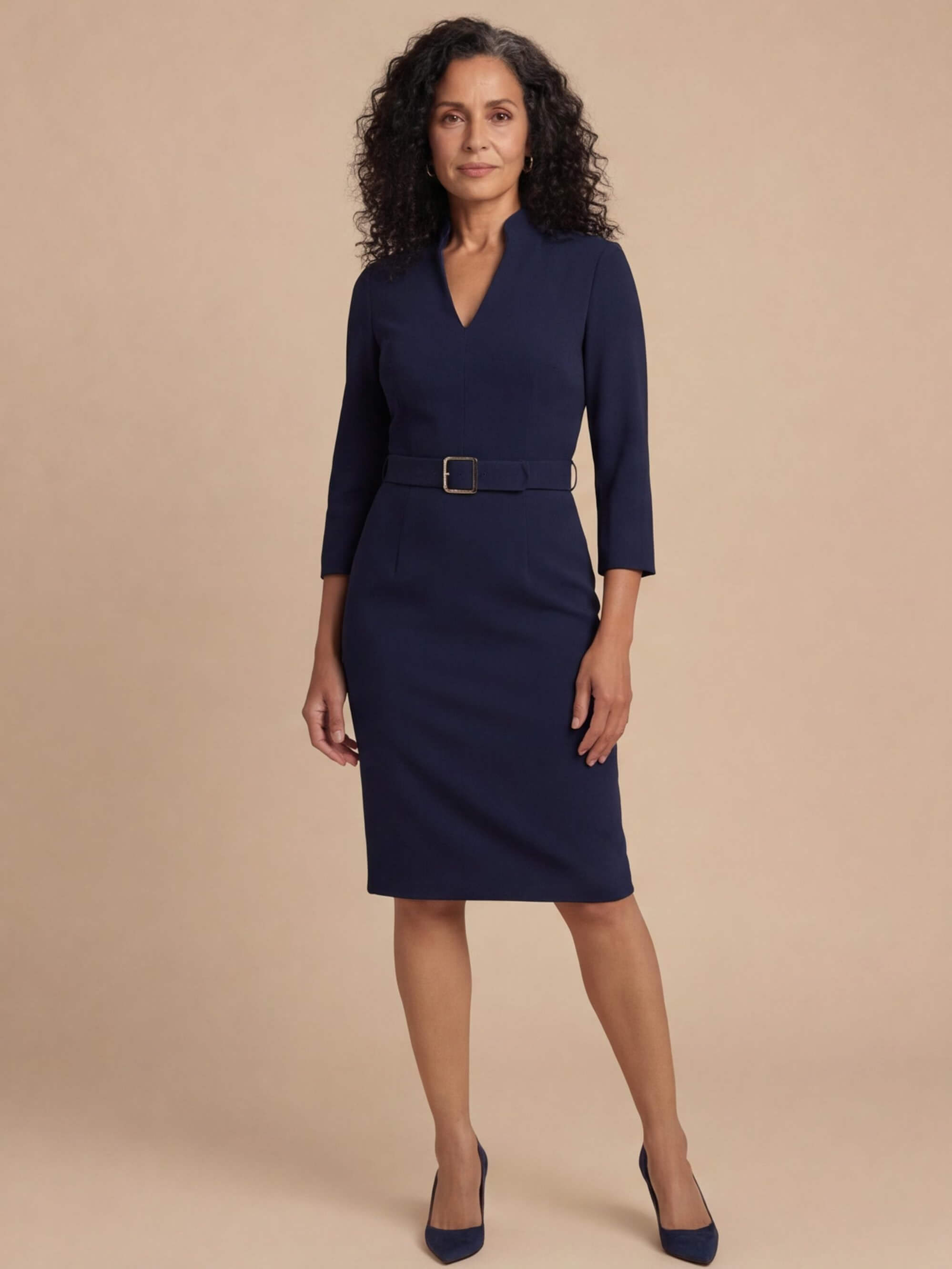 Belted Structured Midi Dress